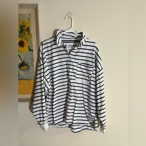 Aerie white and navy stripe sweatshirt button up